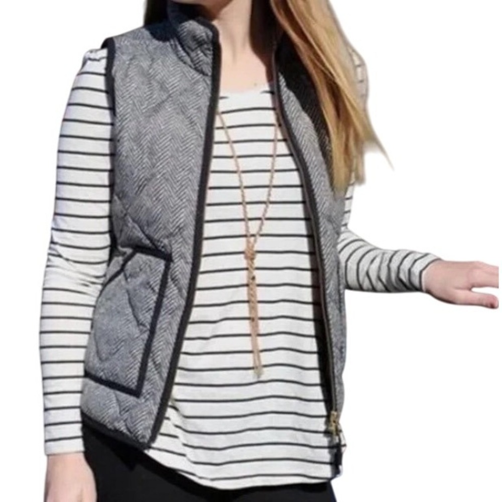 MEROKEETY Womens Herringbone Puffer Vest Full Zip Black‎ White Size S
